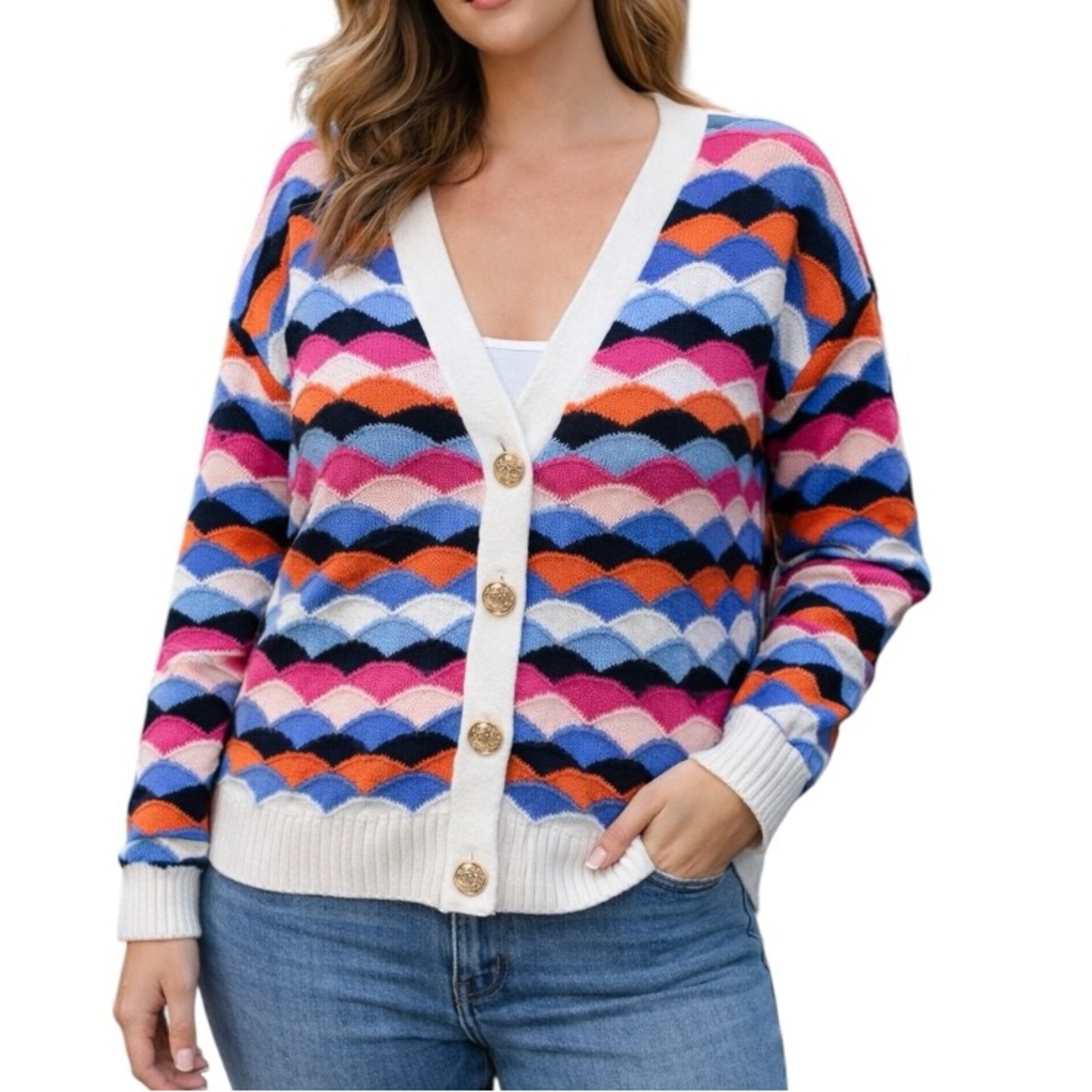 Talbots Large Multicolor Colorful Knit Button Cardigan Sweater